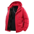 Herren Winterparka in Rot mit dickem Kunstpelzfutter und winddichter Kapuze - L / Rot