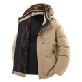 Herren Graphen Parka in Khaki mit warmem braunem Kunstfellfutter und abnehmbarer Kapuze - L / Khaki