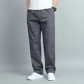 Men's straight leg casual trousers in dark grey twill fabric with elastic waist - 3XL / Dark Gray
