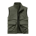 Men's reversible army green fleece vest with large pockets and standing collar - M / Army Green