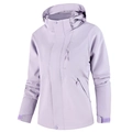 Women's light purple hooded outdoor windbreaker with waterproof fabric and adjustable cuffs - M / Purple