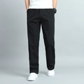 Men's classic black straight-leg casual trousers in high-density cotton twill fabric - M / Black