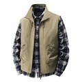 Men's khaki outdoor multi-pocket cargo vest with stand collar and zipper detail - M / Khaki