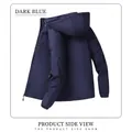 Men's dark blue outdoor waterproof hooded jacket with fleece lining and zip pockets - M / Dark Blue