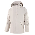 Beige outdoor hooded jacket with waterproof fabric and functional pockets for wind protection - M / Tops / Eco Grey