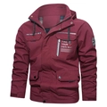 Burgundy men's hooded outdoor jacket with multiple pockets and functional windproof fabric - M / Burgundy