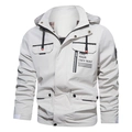 Men's casual off-white outdoor hooded jacket with multiple pockets and drawstring hood - M / Off White
