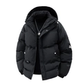 Men's winter hooded puffer jacket in black with quilted texture and drawstring hood - M / Black