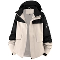 Outdoor hooded jacket for men and women in beige and black color-block design - XXS / Men's Style/Rabbit Gray