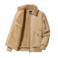 Herren Khaki Arbeitsjacke mit warmem Fleecefutter, Lammfellkragen und Rippbündchen - M / Khaki