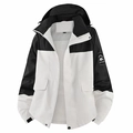 Waterproof outdoor hooded jacket in black and white color block design for hiking - XXS / Men's Style/Ginkgo White