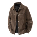 Brown workwear jacket with tiger-stripe texture, lapel collar and large chest pockets - M / Coffee
