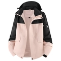 Women's outdoor hooded jacket with pink and black color blocking and mountain logo patch - XXS / Women's Pink