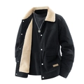 Heren corduroy jack in zwart met warme sherpa voering en stijlvolle omvouwkraag - M / Zwart