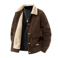 Bruin corduroy herenjack met beige fleece voering en grote zakken in een casual stijl - M / Bruin