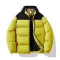 Winter puffer jacket with bold yellow and black patchwork and graphene thermal lining - S / Yellow