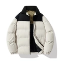 Men's winter puffer jacket with black and white color-block design and luxury gold lining - S / Milky Apricot