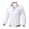 Men's casual white jacket with striped ribbed collar and cuffs in 3D hollow man view - M / White