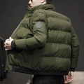 Army green men's padded jacket with lion head patch and classic quilted puffer design - M / Army Green