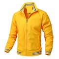 Men's bright yellow casual sports jacket with striped ribbed collar and metal zipper - M / Lemon Yellow