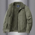 Men's olive green fleece-lined work jacket with warm lamb wool collar and ribbed cuffs - M / Army Green