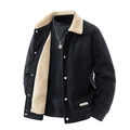 Veste en velours côtelé noir pour homme avec doublure polaire beige et boutons - M / Noir Doublé de Polaire
