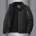 Men's black cotton workwear jacket with thick sherpa fleece lining and ribbed cuffs - M / Black