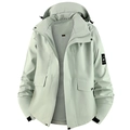Waterproof outdoor jacket in light bean green with windproof hood and functional pockets - XXS / Women's Smoky Cyan