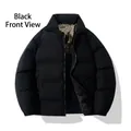 Veste d'hiver noire pour homme avec col montant et doublure marron à motifs - S / Noir