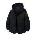 Piumino nero da uomo con cappuccio, imbottitura calda e chiusura a zip per l'inverno - S / Nero