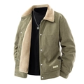 Veste en velours côtelé vert olive pour homme avec doublure sherpa et boutons chauds - M / Vert Armée (Doublé Polaire)