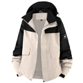 Outdoor hooded jacket for men and women in black and beige contrast with patch - XXS / Women's Style/Rabbit Gray