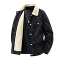 Herren Winterjacke aus Cord mit Marmordruck und warmem weißen Sherpa-Fleecekragen - M / Schwarze Textur