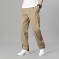 Men's straight-leg cotton trousers in khaki, loose fit with casual side pockets - M / Khaki
