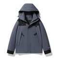 Men's outdoor windbreaker jacket in gray blue and black panels with detachable hood - XXS / Steel Gray