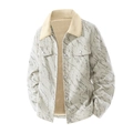 Herren Winter Cordjacke mit Fleecefutter und grauem Marmormuster in Weiß - M / Hellkhaki Marmor