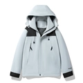 Outdoor hooded windbreaker jacket with grey and black patchwork and zip pockets - XXS / Slate Grey
