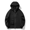 Chaqueta negra minimalista con capucha para exterior en tejido cortavientos con bolsillos - M / Negro