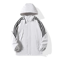 Witte waterdichte jas met capuchon, klassieke zwarte strepen en winddicht sportontwerp - S / Broken Wit