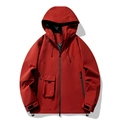 Chaqueta cortavientos roja oscura con capucha, bolsillos cargo y puños ajustables para senderismo - M / Rojo