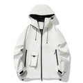 Chaqueta cortavientos blanca para hombre con cremalleras negras y bolsillos de carga - M / Blanco