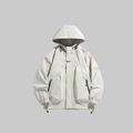 Off-white hooded windbreaker jacket with adjustable drawstring and fashion sports print - S / Light Khaki