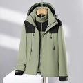 Veste de randonnée 3-en-1 imperméable avec capuche en vert sauge et noir - XXS / Vert Militaire