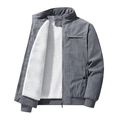 Men's dark gray corduroy winter jacket with thick faux sheepskin lining and zipper pocket - M / Gray