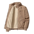 Men's winter corduroy jacket with thick sherpa fleece lining and ribbed cuffs in khaki - M / Khaki