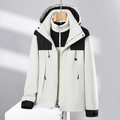 Veste outdoor imperméable 3-en-1 avec design minimaliste bicolore noir et blanc chic - XXS / Ivoire