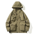 Men's outdoor hooded jacket with functional cargo pockets and windproof fabric - S / Dark Coffee