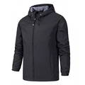 Men's black windproof hooded outdoor jacket with grey checkered lining and velcro cuffs - S / Male Style / Black