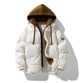 Men's hooded corduroy puffer jacket in white and brown contrast with heavy padding - S / Off White