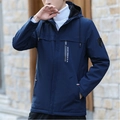 Men's navy blue windproof hooded jacket with warm fleece lining and sporty design - M / Dark Blue